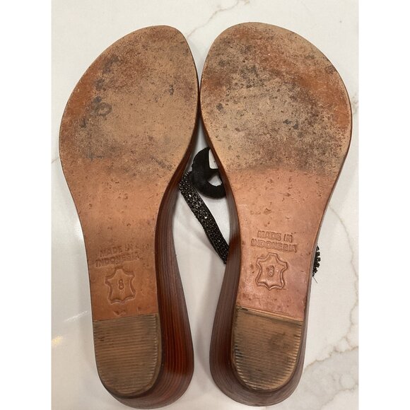 Tommy Bahama Women's Black Beaded Leather Wedge Sandals Size 8 - Picture 4 of 4